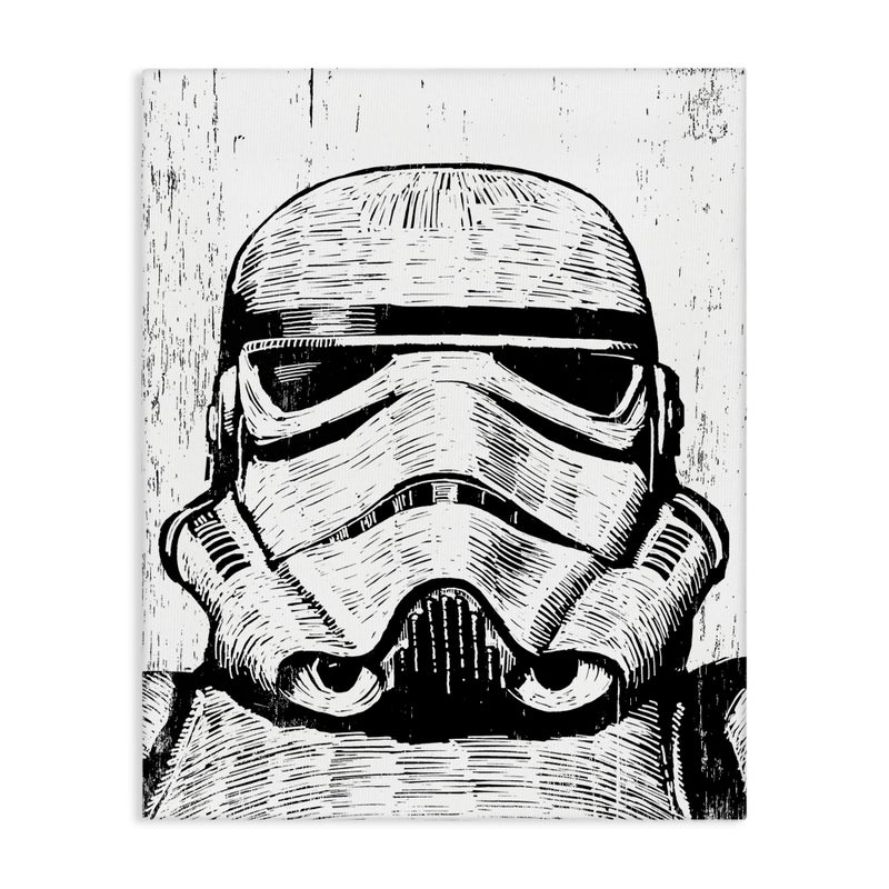 Stupell Industries Black and White Star Wars Stormtrooper Distressed Wood Etching Canvas Wall Art Design By Artist Neil Shigley 16 x 20 - Image 1